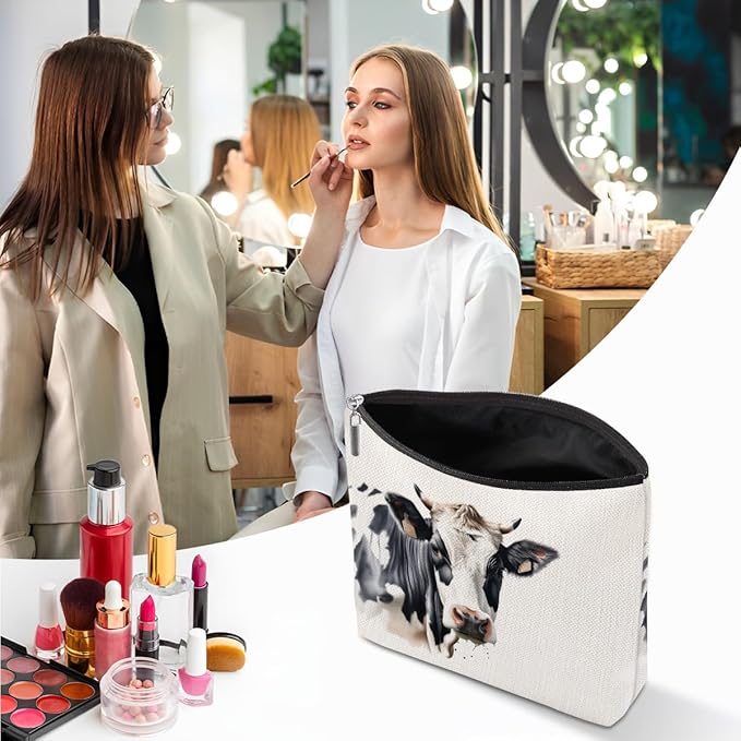 Cow Gifts, Cow Print Stuff Makeup Bag, Cosmetic Bag Travel Pouch, Animal Lovers Friendship Graduation Birthday Gifts for Women Girls Daughter Sisters Coworker Best Friend