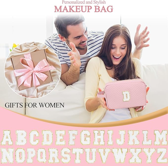 Personalized Initial Makeup Bag Trendy Stuff Leather Waterproof Cosmetic Bag Travel Toiletry Bag, Christmas/Thanksgiving/Halloween Gifts Makeup Organizer Case for Women Girls Mom Girlfriend Wife