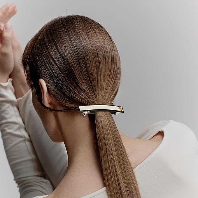 SHE'S FREE STYLE JUST FOR YOU [Chanel-style] Hair Barrettes for Women, Acetate Resin Barettes, Classic Black & White, French Hair Accessories for Thin Hair, Anti-Slip for Half-Hair (Small,3.1 inch)