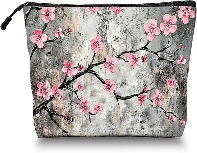 Cosmetic Bags Travel Makeup Toilet Case Waterproof Pouch for Women Girls 6.7X9.45inches - Beautiful Grey - Backdrop Flowers