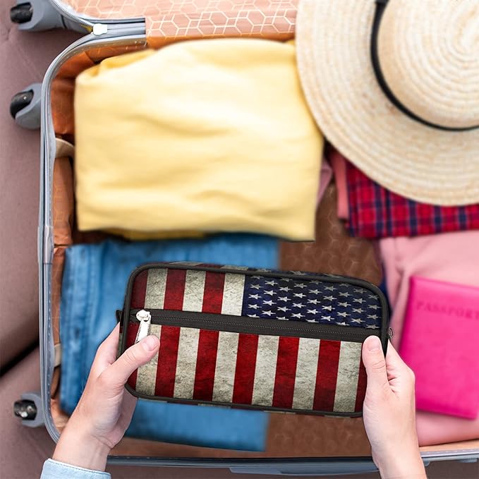 Travel Toiletry Bag for Women Men Retro American USA Flag Lightweight Cosmetic Makeup Bag Organizer Waterproof Shaving Bag Dopp Kit with Large Capacity for Toiletries and Shaving Accessories