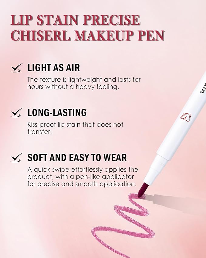 Lip Stain Makeup Pen-Hydrating Lip Tint Stain Lip Liner Tattoo Pencil,Matte Color Look,Longlasting Waterproof Lipstain Lipgloss,Precise Chisel Tip Smooth,Christmas Makeup Gift for Women-02+04+05