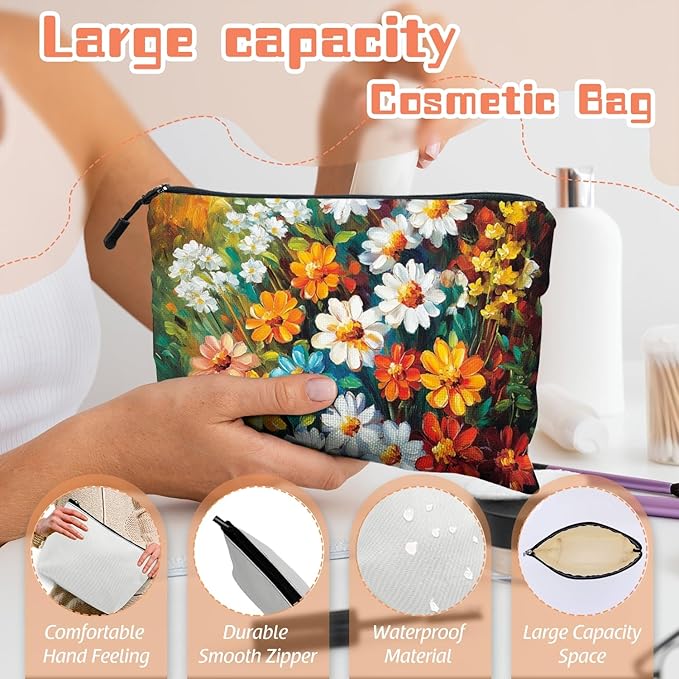 Cosmetic Bags Travel Makeup Toilet Case Waterproof Pouch for Women Girls 6.7X9.45inches - The Allure of Multicolored Wildflowers in Art