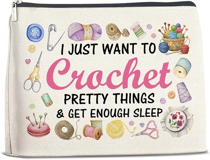 Crochet Gifts Makeup Bag for Crocheters Knitters, Crochet Lovers Knitting Gifts for Women Mom Grandma Cosmetic Bag with Zipper Travel Toiletry Pouch for Purse