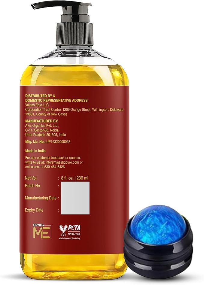 MAJESTIC PURE Massage Oil for Massage Therapy - Refreshing, and Relaxing - Natural Oils - for All Skin Types - Men and Women (8 Fl Oz, Cellulite Massage Oil with Roller)