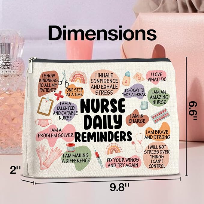 Nurse Gifts Makeup Bag, Inspirational Gifts for New Nurse Practitioner, Daily Reminders Zipper Makeup Pouch