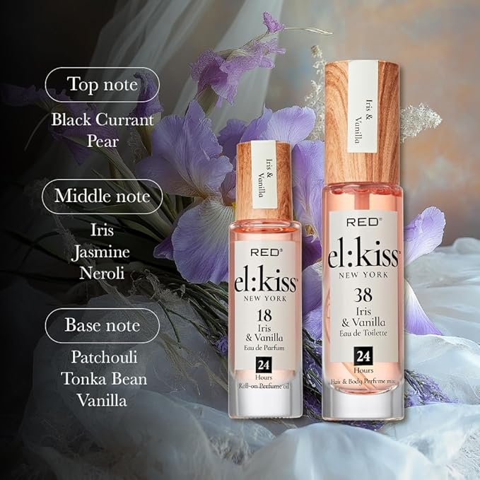 EL:KISS Roll On Perfume, Iris & Vanilla Inspired by La V. E. Belle, Eau de Parfum 12mL (.40 Fl Oz), Hydrating & Long-Lasting, Alcohol & Mineral Oil-Free, Infused With Jojoba, Argan & Coconut Oil