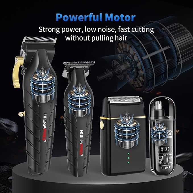 HIENA PRO Professional Cordless Hair Clipper for Men, Beard Trimmers, Electric Foil Shavers and Nose Hair Trimmer Set, Rechargeable Barber Clipper and Hair Cutting Grooming Kit