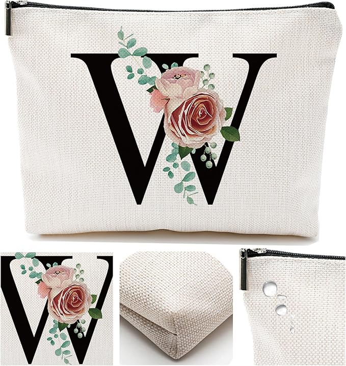 Initial A-Z Personalized Makeup Bag, Monogrammed Bridesmaid Gifts/Presents Cosmetic Bag, Portable Stationary Storage Organizer Pouch, Friendship Love Travel Makeup Bags