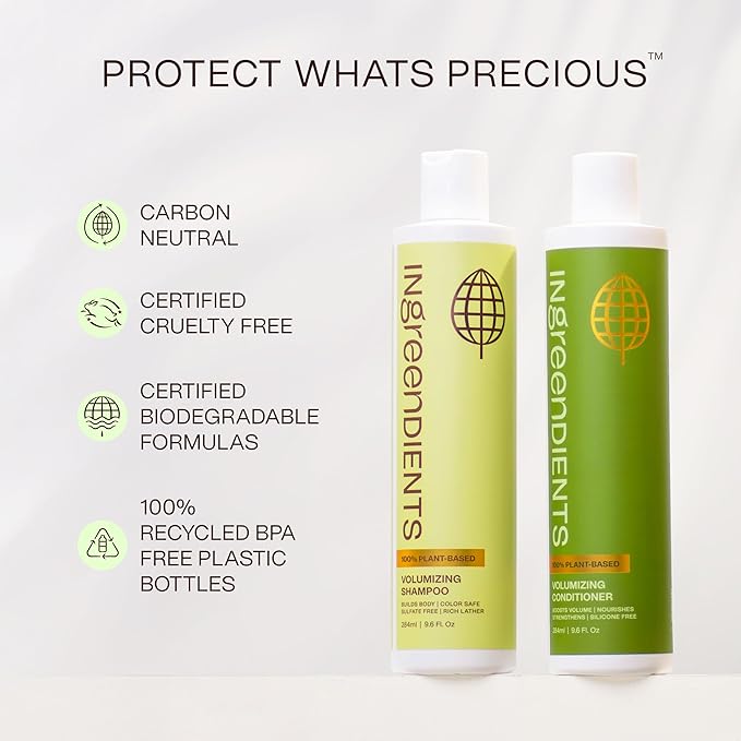 Ingreendients Non Toxic Sulfate Free Volumizing Shampoo & Conditioner with Organic Ingredients For Fine & Thin Hair - Color Safe, Paraben & Gluten Free, Silicone Free, Vegan, Cruelty-Free, pH Balanced