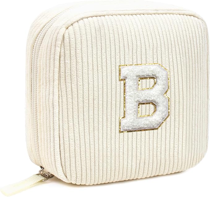 LETGO Birthday Gifts for Women Small Personalized Initial Monogram Makeup Bag,Preppy Corduroy Makeup Bags Travel Toiletry Bag Cute Pouch Purse for Her Mom Girlfriend Wife Sister Teacher Bridesmaid