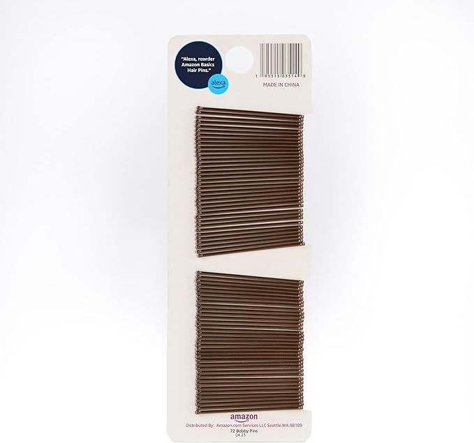 Amazon Basics No Slip Bobby Pins, 72 count, Brunette Brown, High Gloss Bobby Pins for Pain Free, Comfortable, All-Day Styling and UpDos. For All Hair Types