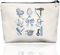 Blue Chinoiserie Bow Hairstylist Makeup Bag, Cosmetology Student Gift for Women, Cute Hairdresser Travel Pouch, Aesthetic Blue Toile Salon Organizer for Teen Girls, 7.5 x 10 in