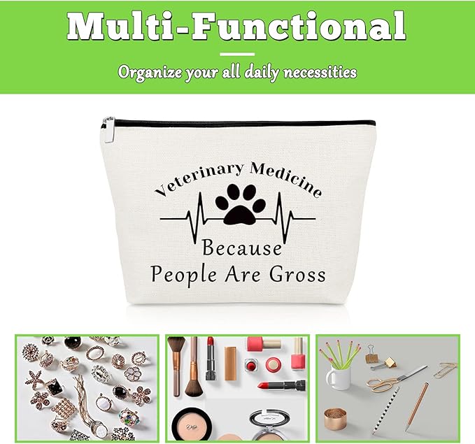 Veterinarian Gift Vet Tech Makeup Bag for Women Animal Rescue Gift Veterinary Technician Cosmetic Bag for Dog Lover Medical Graduate Dog Doctor Animal Lover Christmas Birthday Present Travel Pouch