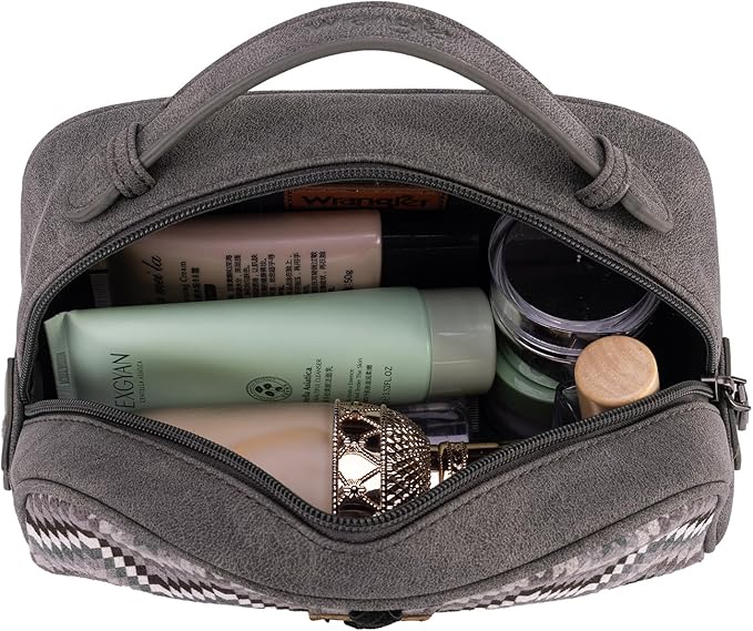 Montana West Wrangler Makeup Bag for Women Small Cosmetic Toiletry Bags Western Make Up Pouch Durable Cute Travel Purse, Grey