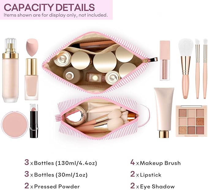 mibasies 2 PCS Initial Makeup Bags for Women: - Birthday Gifts for Teen Girls 11 12 13 14 15 16 Years Old - Preppy Trendy Stuff - Cosmetic Bag for Travel Toiletry - Pink M