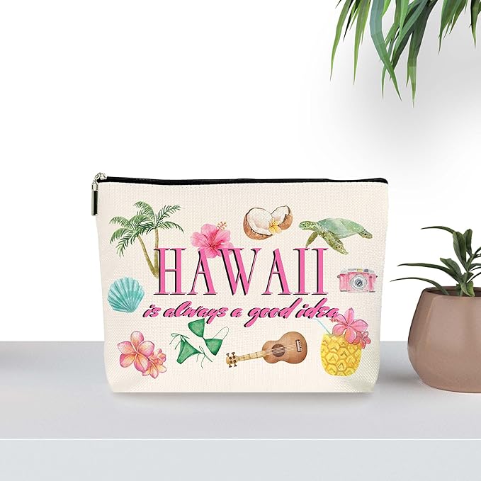 Hawaii is Always a Good Idea Makeup Bag - Vintage Retro Cosmetic Case with Zipper, Colorful Travel Vacation Essentials. (101)