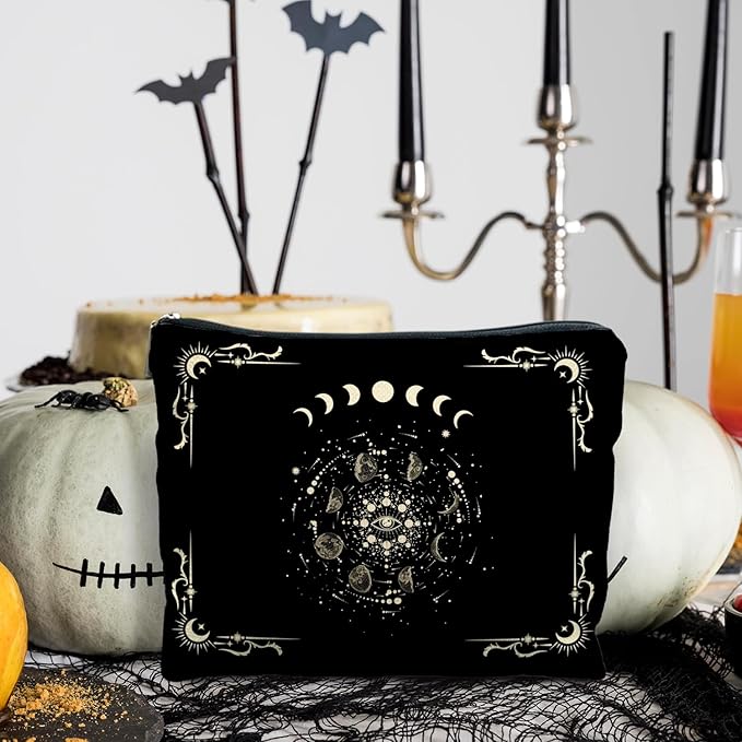 Boho Celestial Moon Phase Makeup Bag - Witchy, Halloweencosmetic Bag