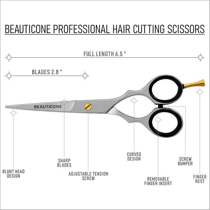BEAUTICONE ® Hair Cutting Scissors - Professional Barber-Grade Salon Shears with Serrated & Razor Edge - Silver Premium & Extra Accs - Ultra Lightweight