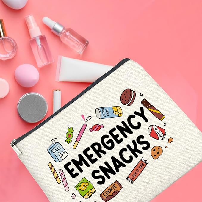 Snack Lover Gifts for Women, Foodie Gifts Makeup Bag, Emergency Snacks Zipper Makeup Pouch