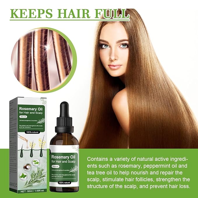 Rosemary & Mint Hair Oil, Split Ends & Dry Scalp Treatment - Made with Biotin & Essential Oils for Strengthening, Soothing, Moisturizing & Encouraging Longer, Healthier Hair (1.69 Fl Oz)