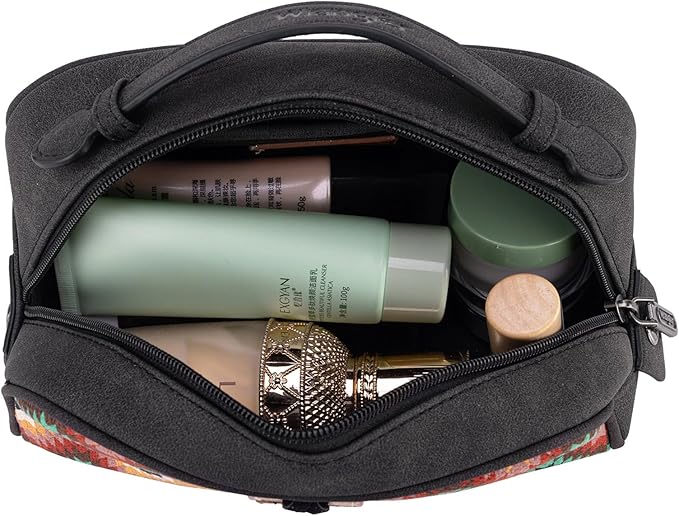 Montana West Wrangler Makeup Bag for Women Small Cosmetic Toiletry Bags Western Make Up Pouch Durable Cute Travel Purse,Black