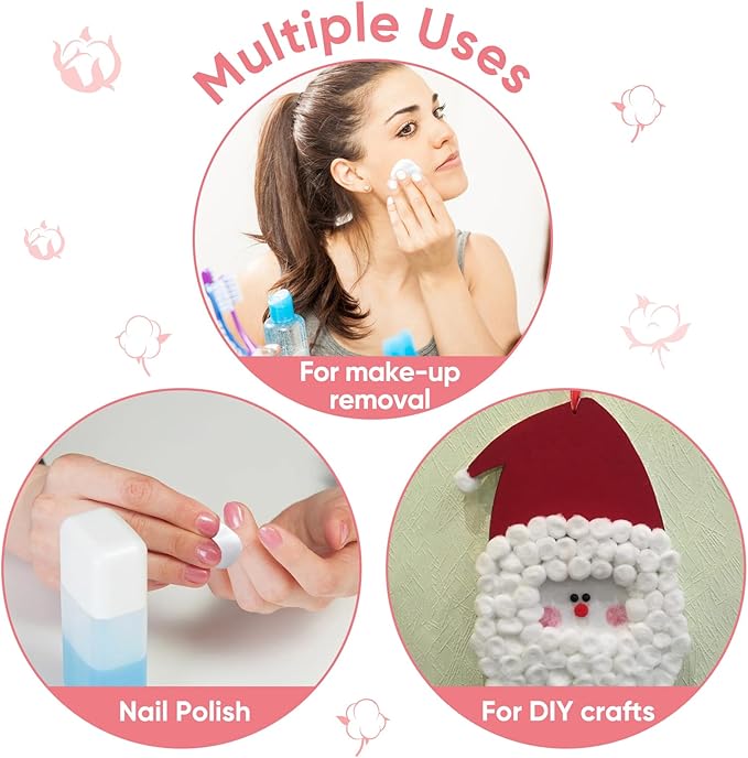 100% Pure Cotton Balls, Large Size, Soft and Absorbent for Make-Up, Nail Polish Removal, Pet Care, Applying Lotion or Powder and First-Aid for Everyday Household Use, 100 Count