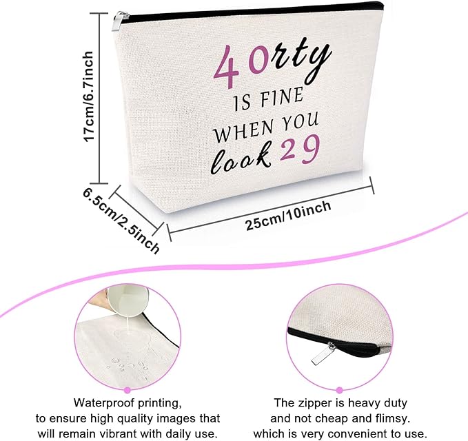 Sfodiary 40th Birthday Gifts for Women Makeup Bag 40 Year Old Birthday Gifts Best Friend Gift Cosmetic Bag Wife Gift Ideas for 40th Anniversary Mom Travel Cosmetic Pouch Christmas Gift for Women