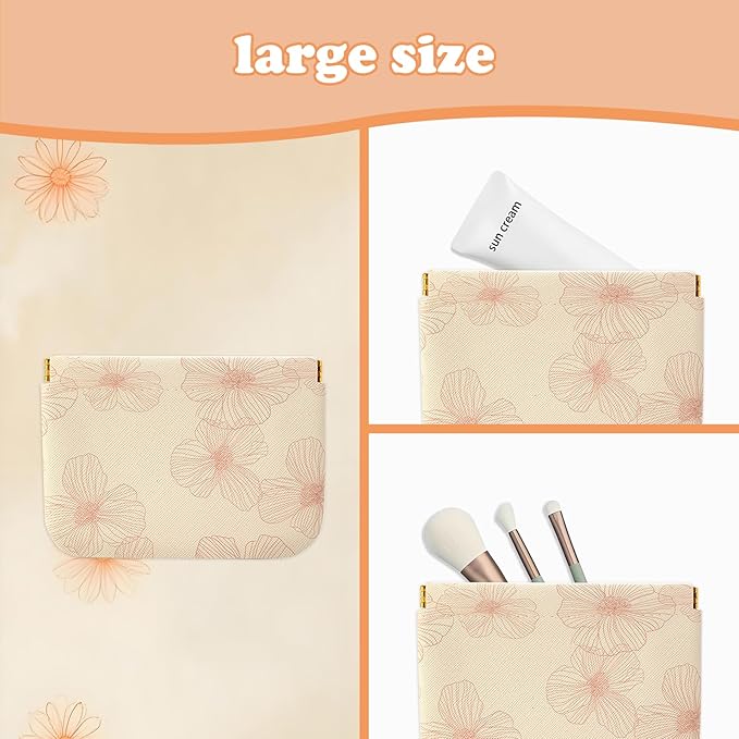 4Pcs Small Purse Cosmetic Bags,Mini Leather Makeup Bag for Women,Waterproof Portable Makeup Pouch No Zipper Squeeze Closure Coin Purse Lipstick Bag Accessories,Travel Kit Storage Pouch (Floral)