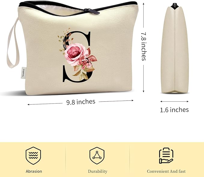 Vavabox A-Z Personalized Makeup Bag, Birthday Gifts for Women Mom, Gifts for Best Friend, Bride Bridesmaid Cosmetic bag (S, Yellow)
