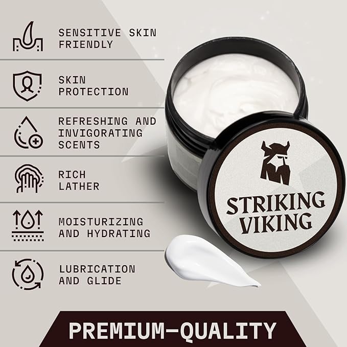 Striking Viking Men's Shaving Cream - 5.3 oz, Unscented - Sensitive Skin & Travel Shave Cream