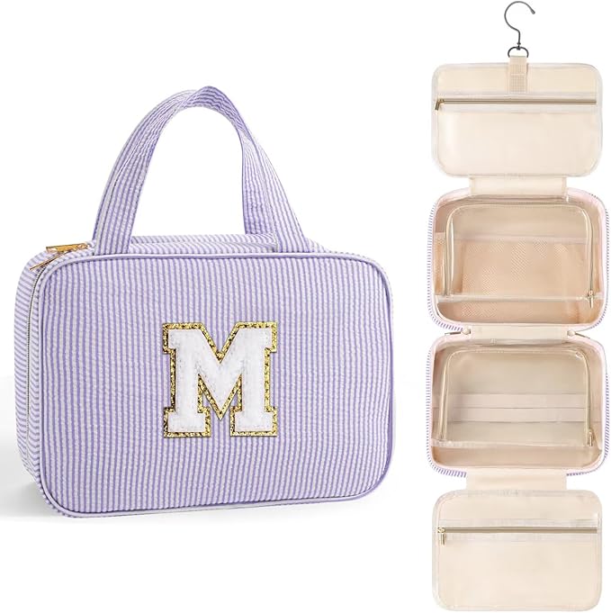 TOPEAST Christmas Gifts for Women Teen Girls Kids - Travel Hanging Toiletry Bag, Personalized Initial Toiletry Pouch, Birthday Gifts for Women Mom Daughter Sister Friends, Cruise Essentials, Purple M