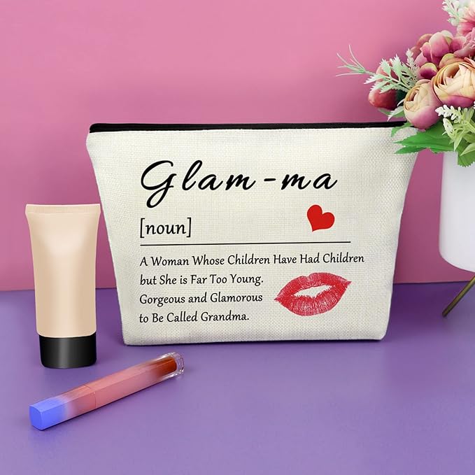 Sazuwu Grandma Gifts: Makeup Bag for Mother's Day, Retirement, Birthday & Christmas - Glamma Travel Pouch