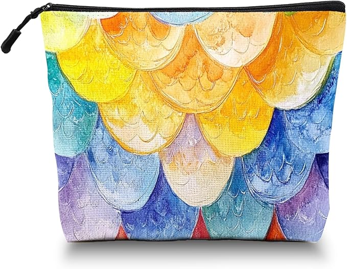 Cosmetic Bags Travel Makeup Toilet Case Waterproof Pouch for Women Girls 6.7X9.45inches - Colorful Scales Pattern in A Dreamy Design
