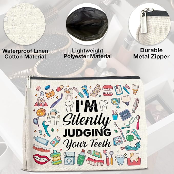 Dental Professional Makeup Bag - I'm Silently Judging Your Teeth Zipper Pouch for Caregivers & Graduates