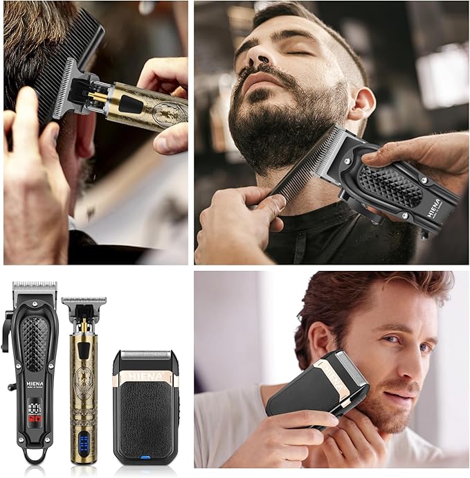 HIENA PRO Professional Hair Clippers for Men, Cordless Hair Clipper for Hair Cutting Kit 3-in-1 LED Haircut Set with Foil Shaver, USB-C Rechargeable Barber Clippers for Men
