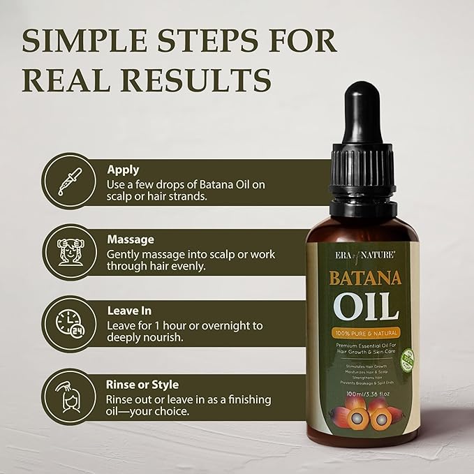 era of nature Batana Oil for Hair Growth - Dr. Sebi Approved, 100% Pure, Raw & Unrefined Oil from Honduras, Nourishes Hair & Scalp, 3.38 Oz