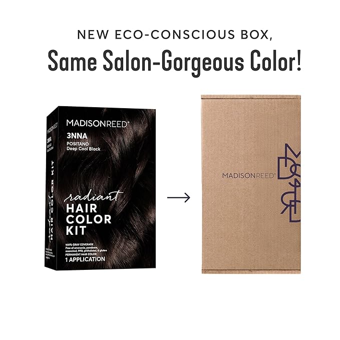 Madison Reed Radiant Hair Color Kit | 3NNA Cool Black-Brown with Ash Undertones (Positano Black) for 100% Gray Hair Coverage | Dimensional Permanent Hair Dye | PPD-Free & Ammonia-Free | 1 Pack