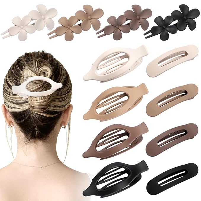 12 PCS Flat Hair Clips - 3 Styles Matte Flat Claw Clips Set Duckbill Barrettes for Women, No-Slip Strong Hold for Thin and Thick Hair, Hair Accessories for Girls Gift (Brown)