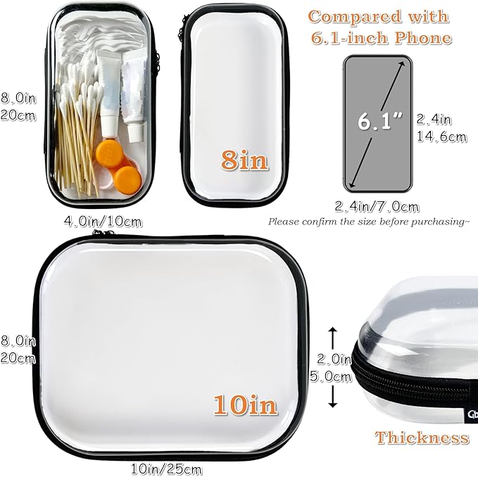 Clear Zipper Pouches for Organizer, Waterproof Hard Clear Zipper Case, Hard Plastic Pouch with Zippered