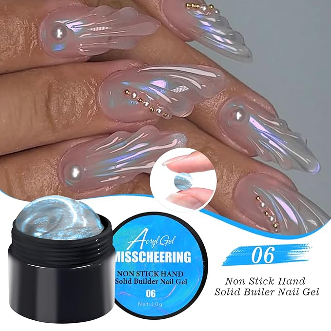 Solid Builder Gel for Nails,3 colors Aurora Non-Sticky Hand Sculpting Gel For Nail Art,Super Strong Long Lasting Adhesive for Press on and Acrylic Nails, 3D Sculpting for DIY Home and Salon Use