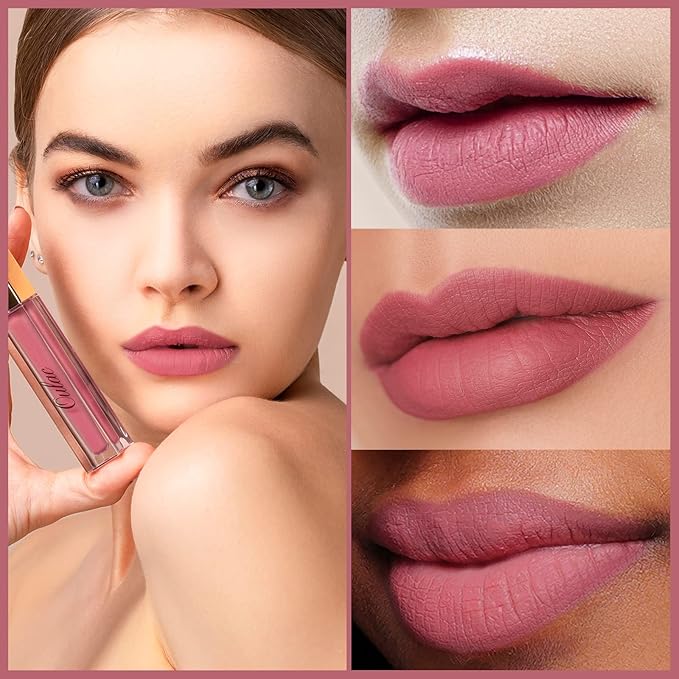 Oulac Matte Liquid Pink Nude Lipstick for Women 3PCS, Pink Nude Lip Stain Long Lasting Waterproof, No Transfer, Creamy High Pigmented Formula, Vegan & Cruelty-Free. M12+M13+M19