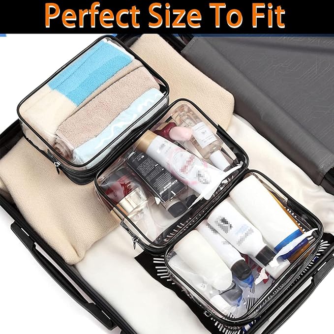 6 Pieces Clear Cosmetics Bag Bulk, TSA Approved Toiletry Bag for Travel, PVC Zippered Clear Pouch Cosmetic Makeup Bag Waterproof Vinyl Plastic Organizer Case for Vacation Bathroom (Large)