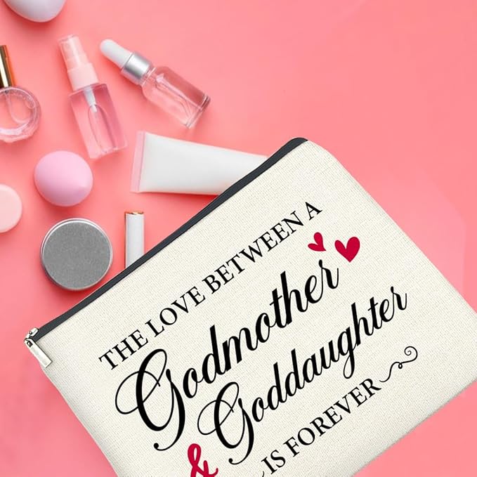 Makeup Bag Godmother Gifts from Goddaughter, Gifts for Godmother and Goddaughter Cosmetic Bag Zipper Makeup Pouch