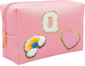 Personalized Inital Preppy Makeup Bag Set with Zipper, Monogram Waterproof Travel Cosmetic Bag for Women, Cute Preppy Patch Toiletry Bag for Traveling Outdoors, Gift Ideal for Christmas Thanksgiving