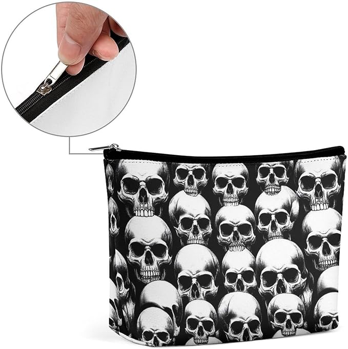 Women's Makeup Case, Large Zipper Cosmetic Case, Toiletry Bag, Travel Cosmetic Toiletry Bag Cool Funny Goth Skulls