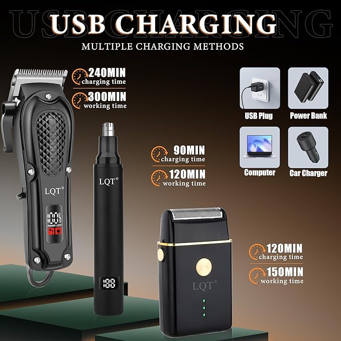 Hair Clippers for Men, 3-Piece Cordless Grooming Kit with Rechargeable Clipper, Foil Shaver & Nose Trimmer, LED Power Display for Precision Hair & Beard Cutting at Home