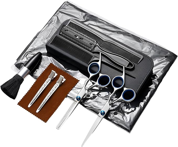 Hair Cutting Scissors Kit 11PCS, Professional Haircut Scissors with Japanese Stainless Steel Shears, Thinning Shears, Haircut Accessories in Leather Case for Salon/Home (Silver)