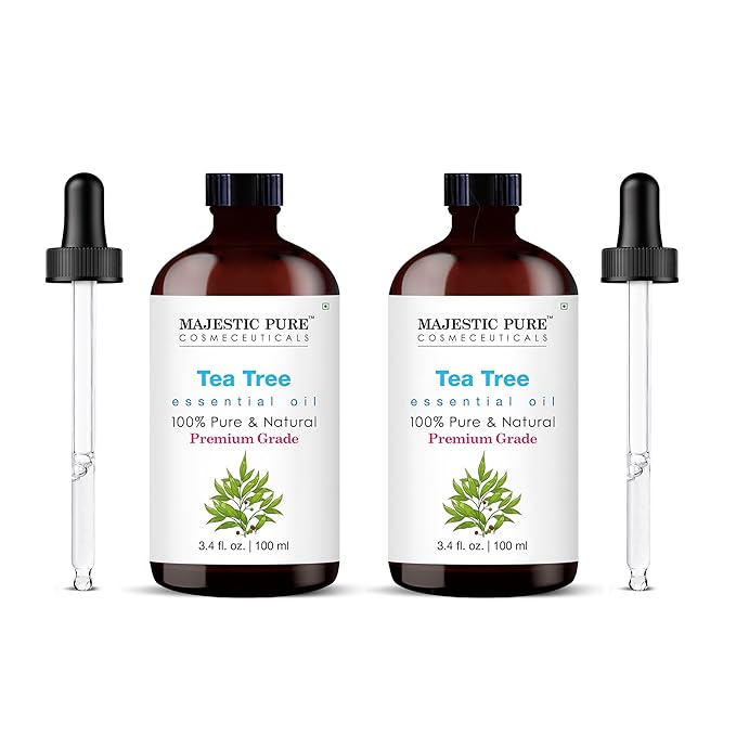 Majestic Pure Tea Tree Essential Oil with Glass Dropper - 3.4 Fl Oz Pack of 2-100% Pure and Natural Tea Tree Oil - Premium Grade Essential Oils for Diffuser, Aromatherapy, Soap and Candle Making