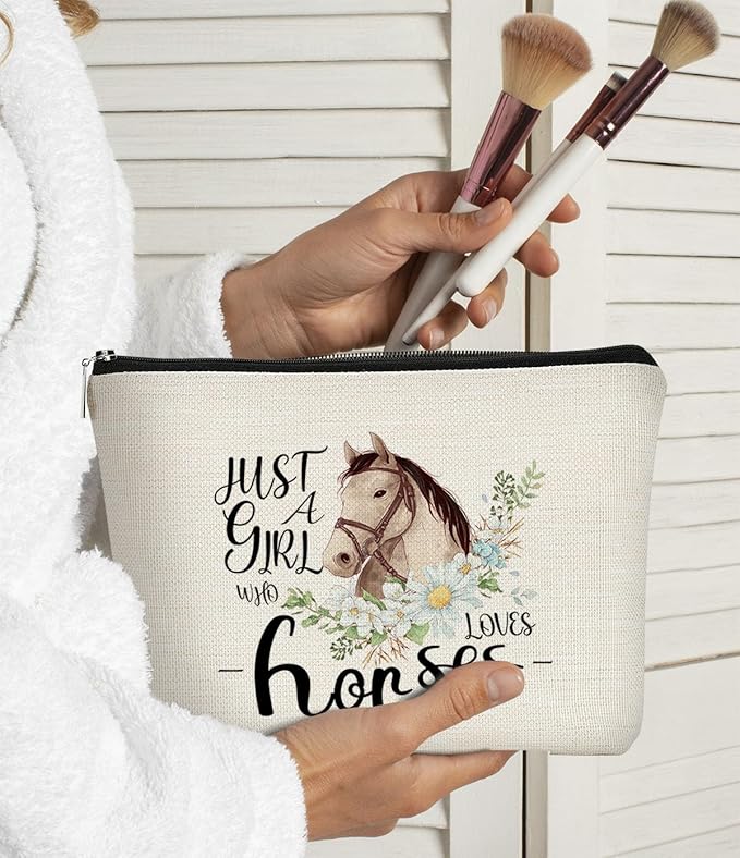 Cute Horse Small Makeup Bag,Comestic Bag Birthday Gifts for Horse Lovers Girls Friends, Just A Girl Who Loves Horse Cute Fashion Magic Cosmetic Pouch for Girls Women